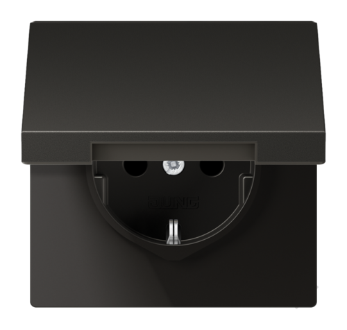 Розетка JUNG LS METAL, скрытый монтаж, с заземлением, с крышкой, со шторками, антрацит