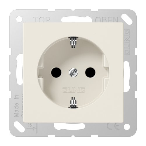 Розетка JUNG AS 500, скрытый монтаж, с заземлением, со шторками, бежевый