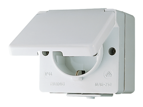 Розетка JUNG WG600, открытый монтаж, с заземлением, белый